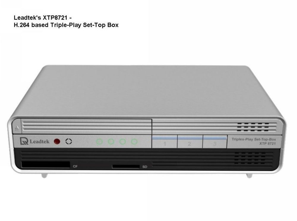 Såkalt Trippel play - boks - tar imot signaler fra kobberledningnen i huset - både lyd, TV og internett. Navn og beskrivelse: Leadtek XTP8721, H.264 basert Triple-Play Set-Top Box.