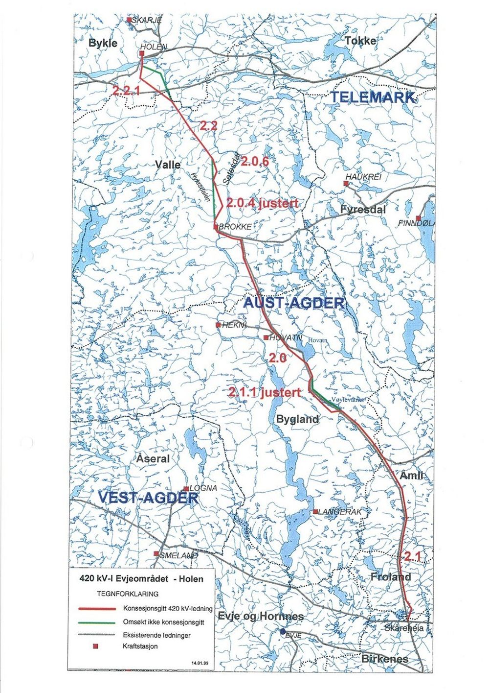 Evje/Skåreheia ¿ Holen: 420 kV spenningsnivå, 100 km lang. 


Statnett planlegger en ny 420 kV ledning mellom Skåreheia i Birkenes kommune og Holen kraftverk i Bykle kommune.