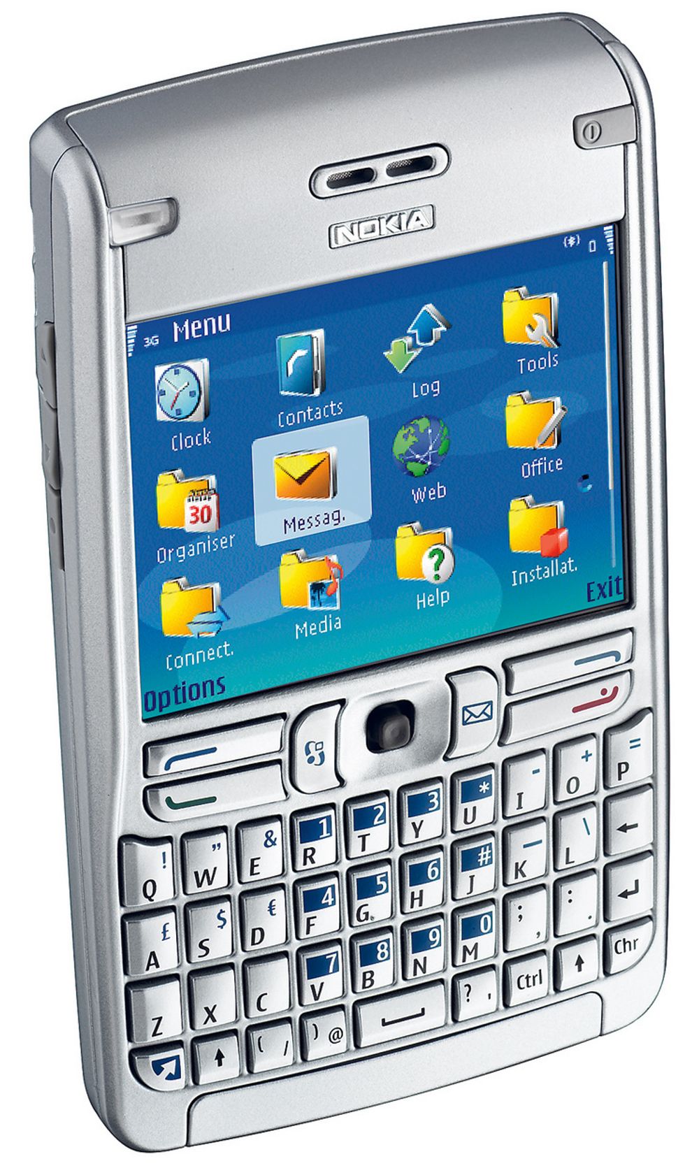 Nokia E61 - flat mobil med stor skjerm - glir lett ned i Armanidressen uten å gi eieren slagside.