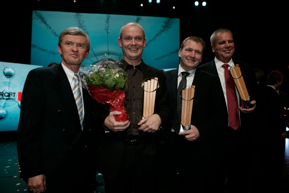 SAMLET: Styreleder i Ernst & Young, Erik Gudbrandsen (f.v.), sammen med vinnerne av Ernst & Young Entrepreneur Of The Year-prisene innen tjenester (Ståle Kyllingstad), handel (Øivind Tidemandsen) og industri (Ole-Eirik Lerøy).