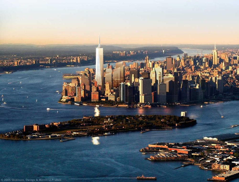 Illustrasjon av Freedom Tower fra Jersey-siden.