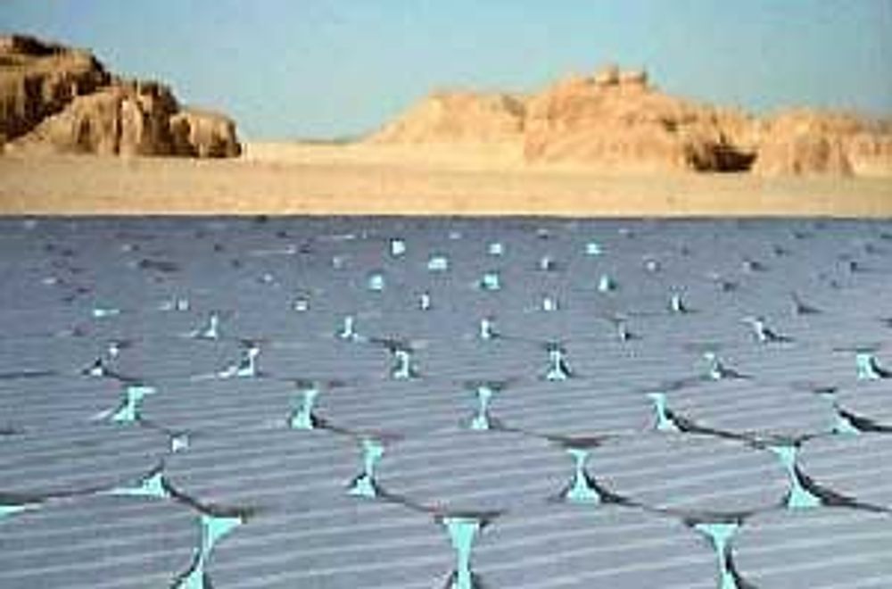 Slik tenker Pyron seg at store solfangere kan  bygges i en ørken.