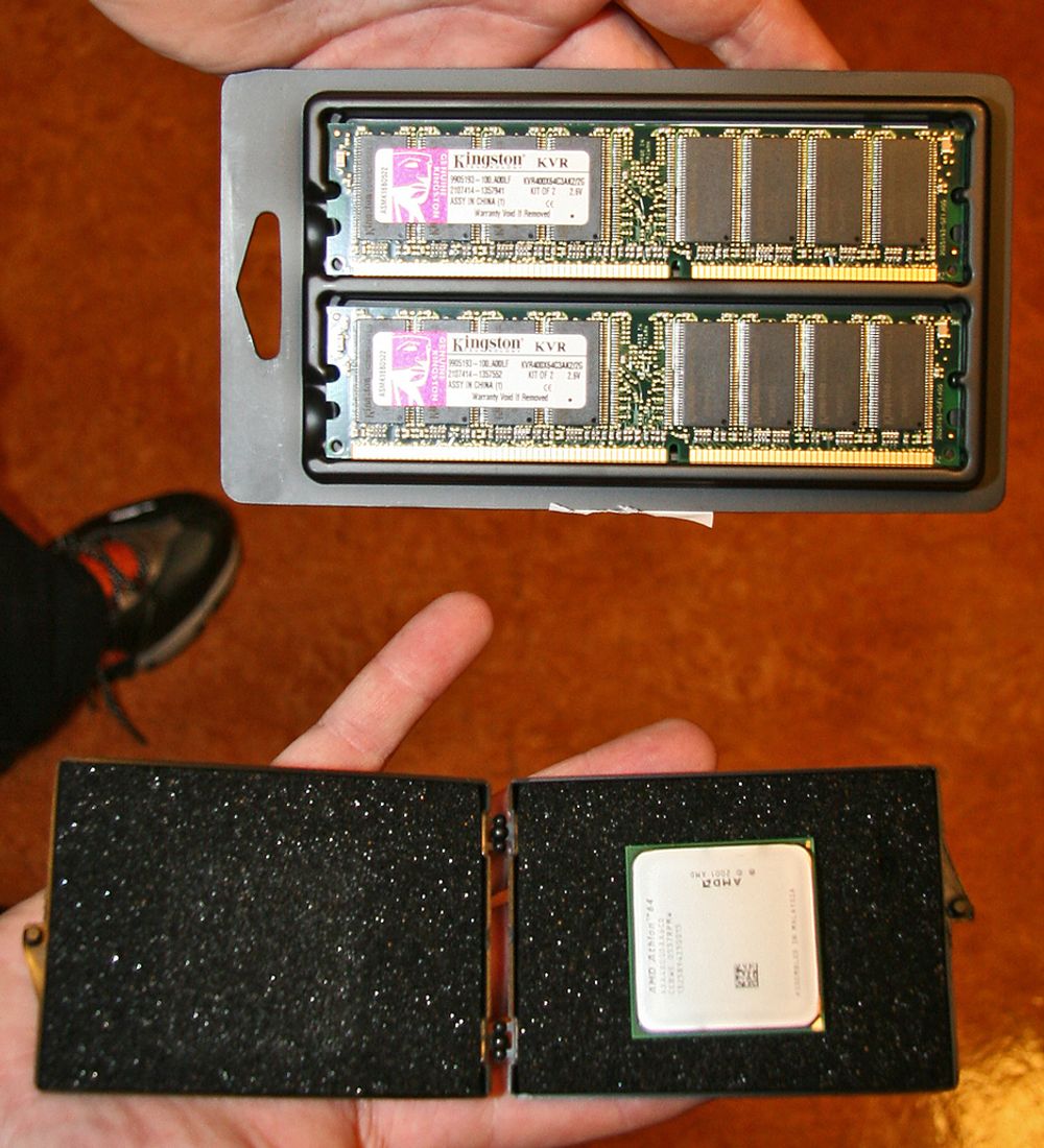 JUVELENE:En PC består av mange komponenter, men noen er helt sentrale når PC-en skal få tittelen super. Prosessoren er den viktigste juvelen. Noe av det beste du kan få kloa i nå er en Athlon fra AMD. To kjerner, 64 bit og en ytelse som de oppgir i forhold til Intels klokkefrekvens på mer enn 4,8 GHz. En annen viktig edelsten er minnet. 2 GB lynrask DDR 2 hukommelse fra Kingston er akkurat det vi trenger.