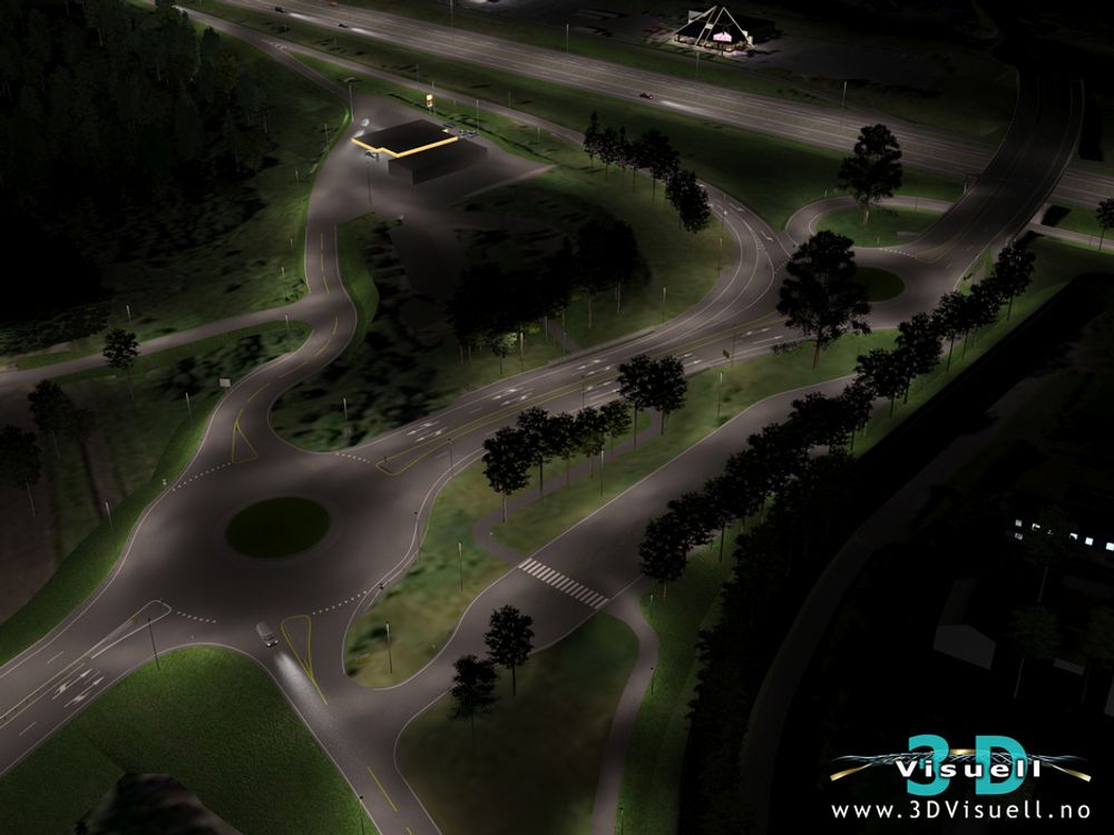 MODELL: Slik blir belysningen i det nye veiprosjektet i en 3D-modell.