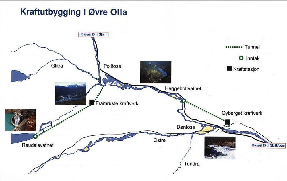 TRADISJONELL: Alle tunneler er drevet med konvensjonell tunneldrift. Framruste utnytter det 325 meter høye fallet ned til utløpet av Pollvatnet. Øyberget kraftverk utnytter det rundt 150 meter høye fallet fra Heggebovatnet.ILL: ØVRE OTTA
