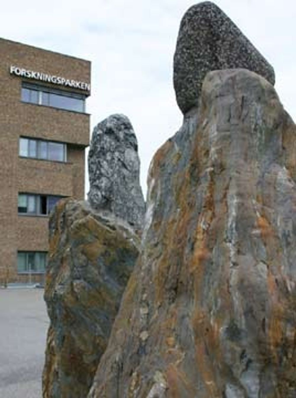 PASSER PÅ: To av steinskulpturene til Svein Knutsen passer på utenfor Forskningsparken i Oslo.