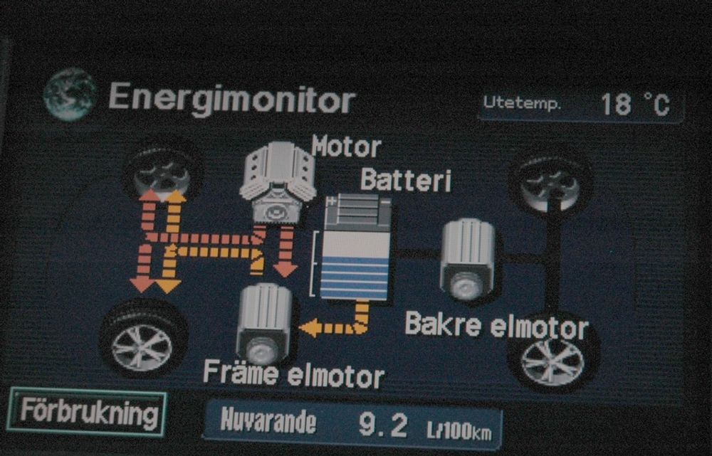 ENERGIMONITOR: Viser hele tiden energiflyten i bilen.