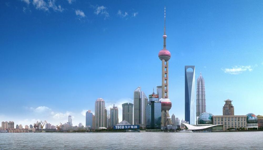 SHANGHAI WORLD FINANCIAL CENTER: Bygget med det lille hullet i toppen skal stå ferdig i 2007 og vil være på 492 meter. Publikum vil få en egen plattform i dette kikkehullet.