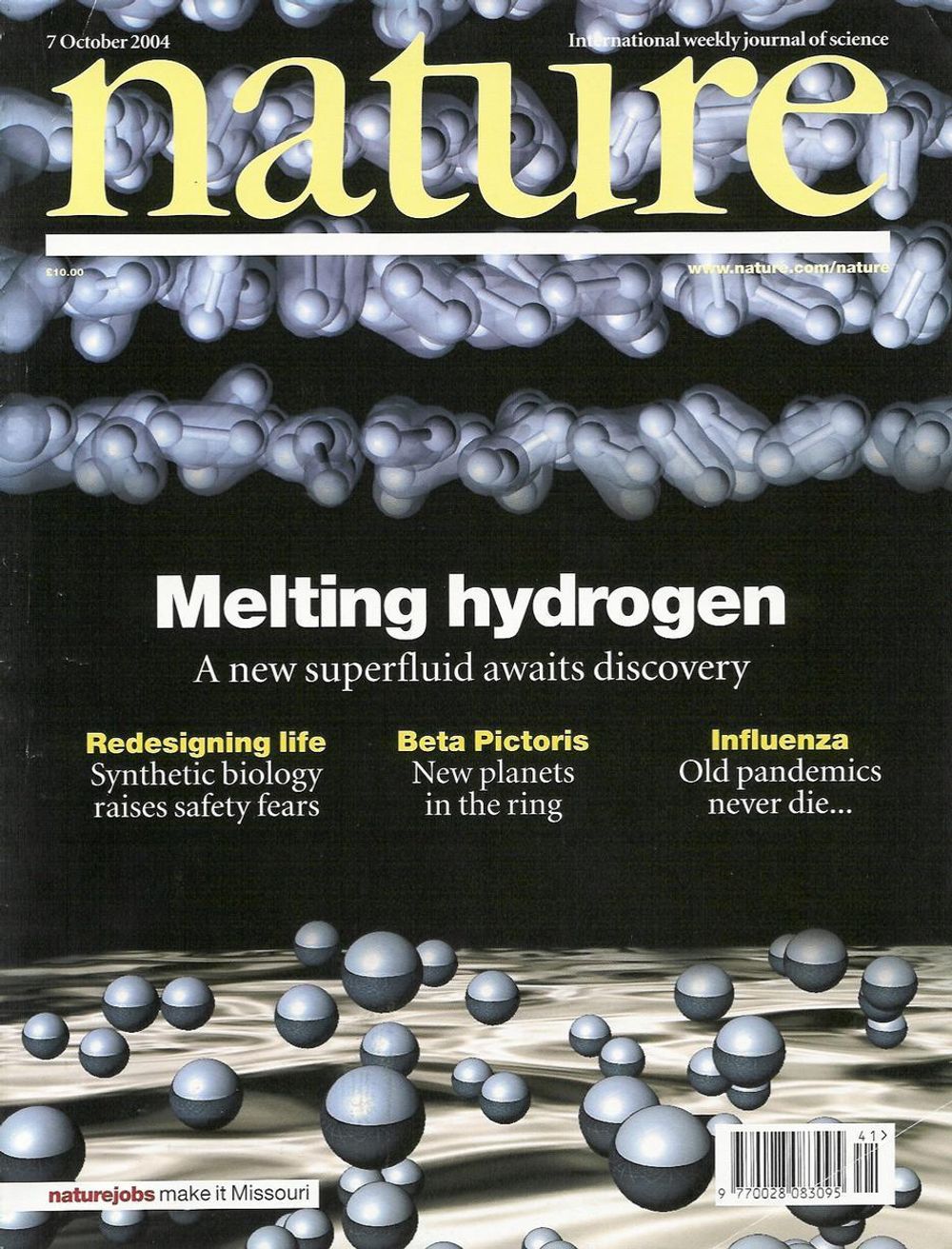 Forsiden av prestisjebbladet Nature fra oktober 2004 med artikkelen av blant andre professor Asle Sudbø.
