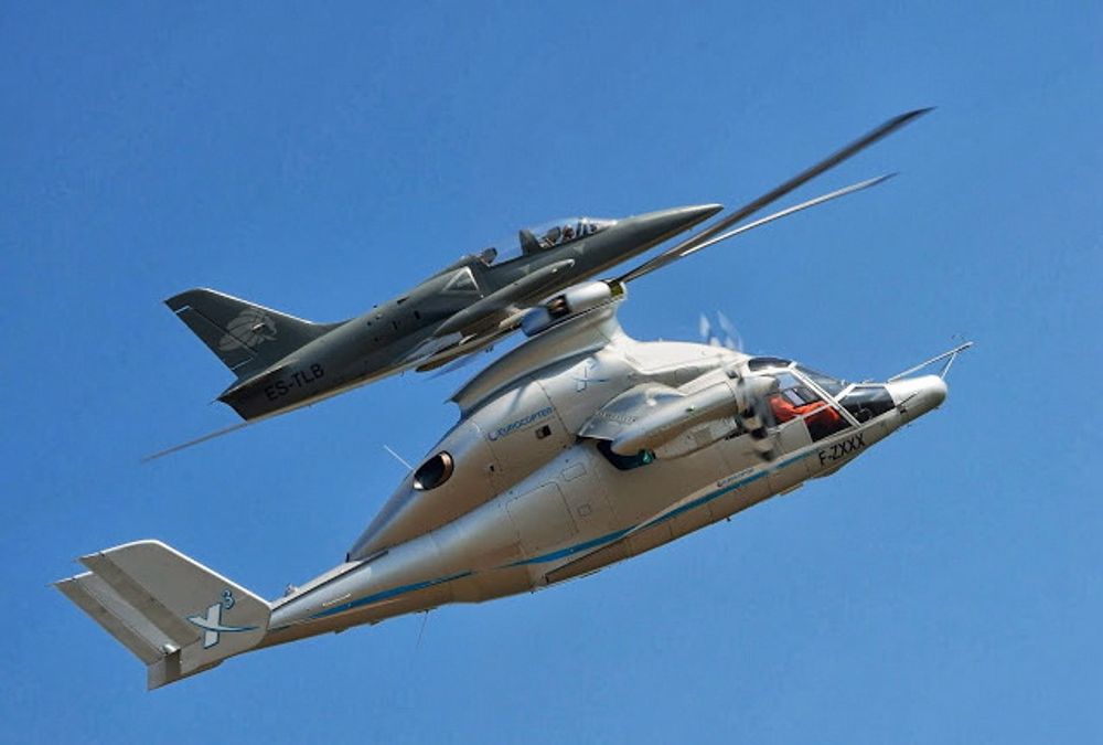 Delfin og albatross: X3-helikopteret sammen med et L-39 treningsfly. 