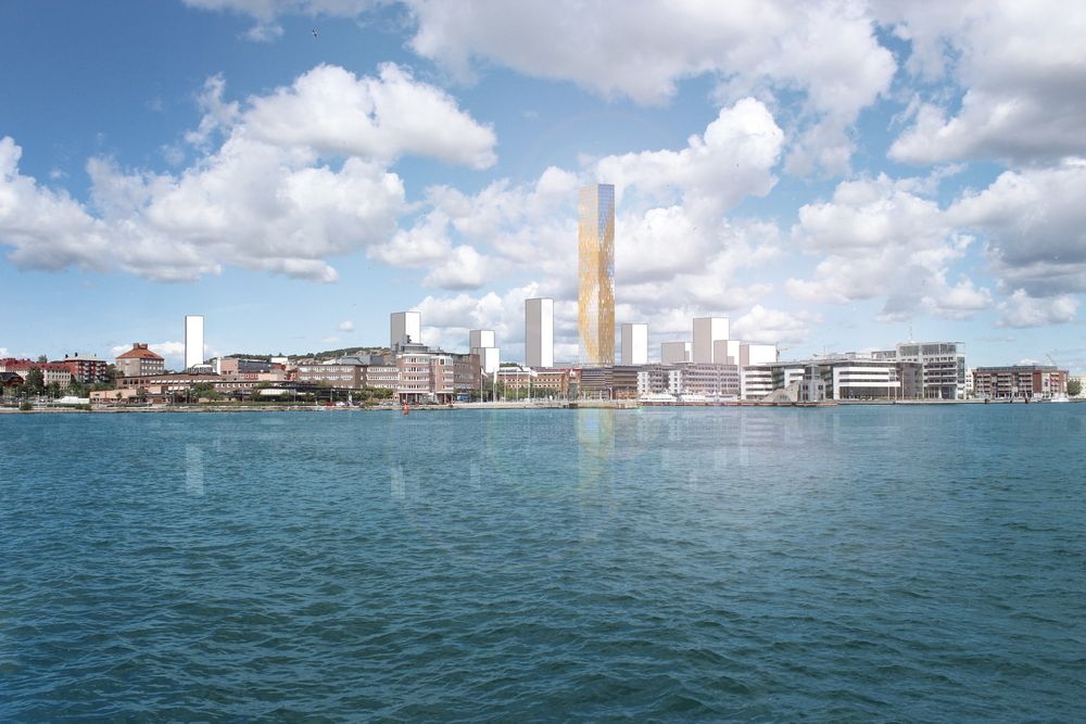 KAMP: Det blir ikke bare en kamp mellom arkitekter, men også en kamp mellom Stockholm og Göteborg: Hvilken by får det høyeste huset. Illustrasjonen viser hvordan det kan se ut i Göteborg.