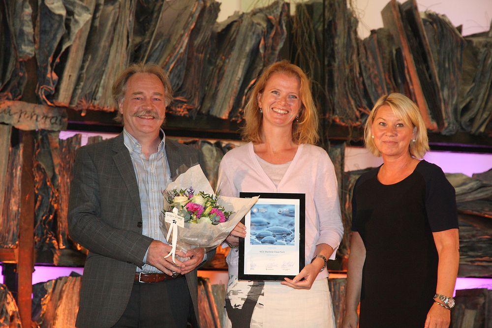 Maritime Clean Tech blei fjor sommer godkjent som ekspertcluster og fikk status som NCE (Norwegian Centre of Expertise). Nils Aadland, Hege Økland og næringsminister Monica Mæland under markeringen i juni 2014. 
