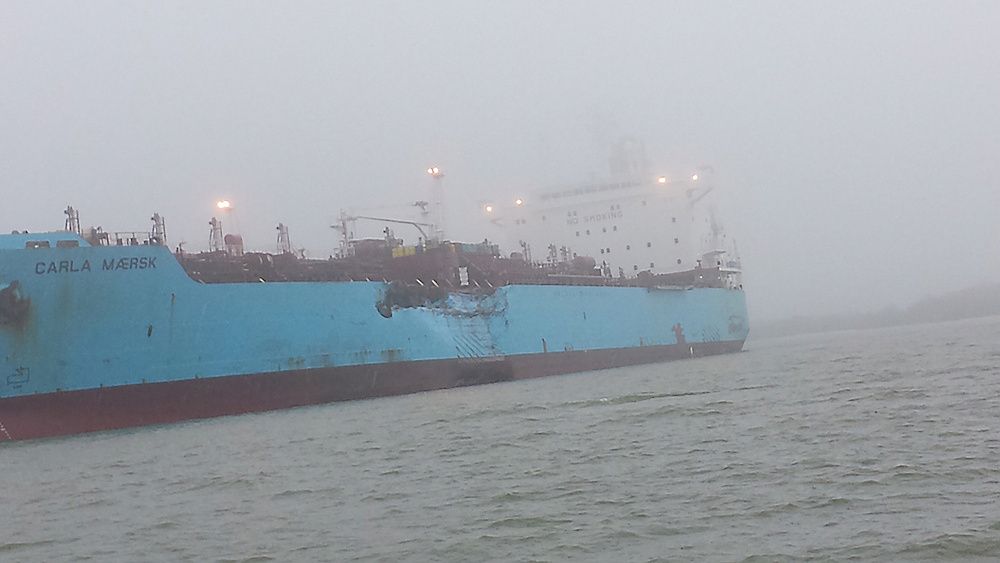  Carla Maersk utenfor Morgans Point i  Texas etter kollisjonen med Conto  Peridot 9. mars i Houston Ship Canal. 