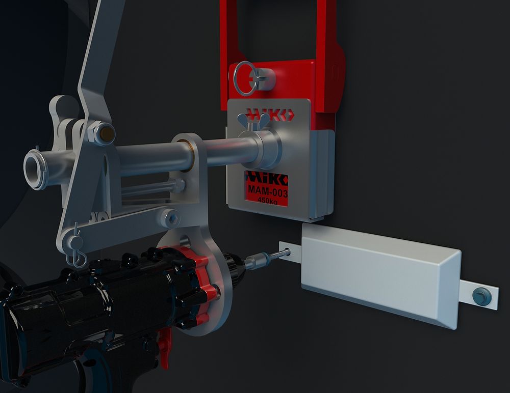 Illustrasjon av hvordan Miko Fix fester offeranoder til et skrog. Kunder som allerede har magneter fra Miko Marine, kan supplere utstyret med festeanordning for boltemaskinen.