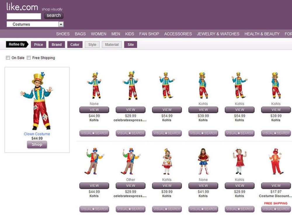 Visuelt klessøk i Like.com.