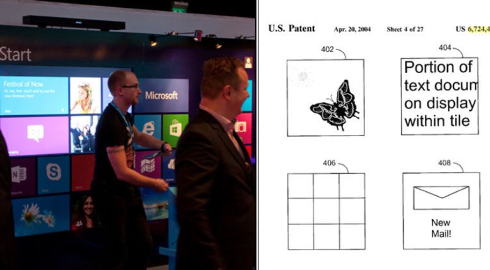 Flisene i Microsofts Metro-grensesnitt bryter med vårt patent (t.h) mener saksøkeren Surfcast.