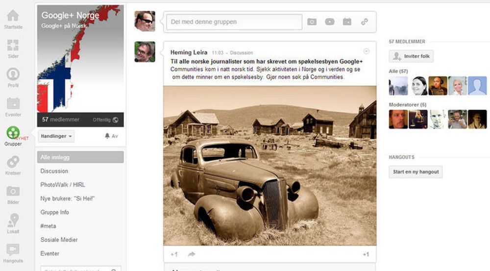 Mange av de norske brukerne av Google+ vil overhodet ikke være med på at Google+ er en spøkelsesby. Her en oppfordring til journalister (og sikkert også andre) i den nyopprettede gruppen Google+ Norge.