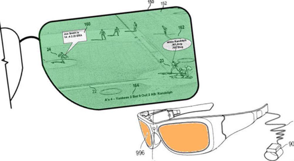 Microsofts briller legger et ekstra lag med informasjon over for eksempel en overføring av et idrettsarrangement, hvis vi skal dømme ut fra patentsøknaden. digi.no har manipulert bildene ved å legge på farge.