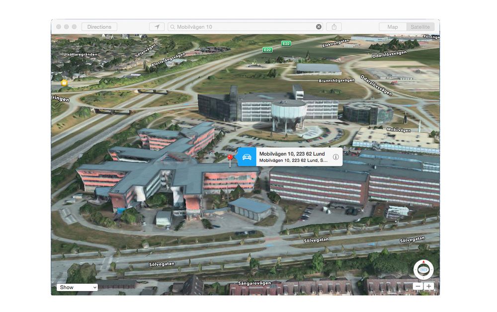 Apple Maps 3D-visning av Mobile Heights Business Center i Lund, Sverige