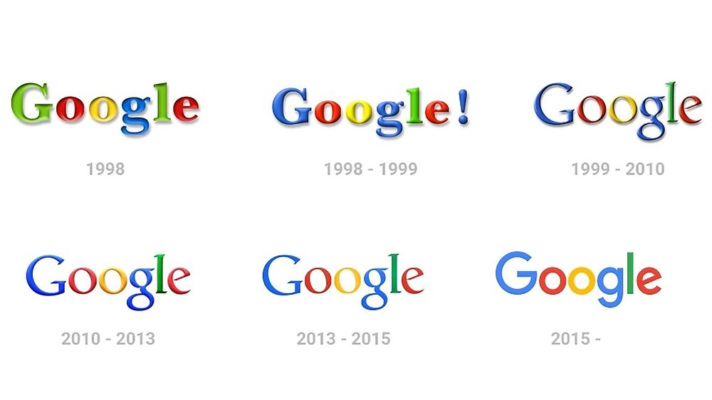 Googles ulike logoer mellom 1998 og 2015.