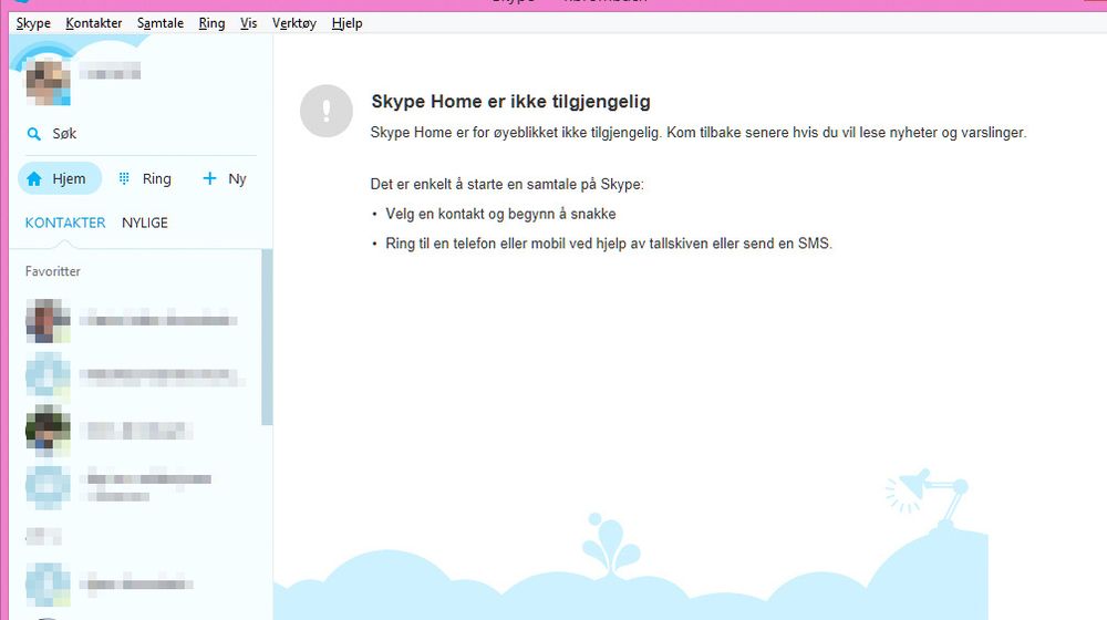 Problemene som rammer Skype, gjør også at Skype Home er utilgjengelig.