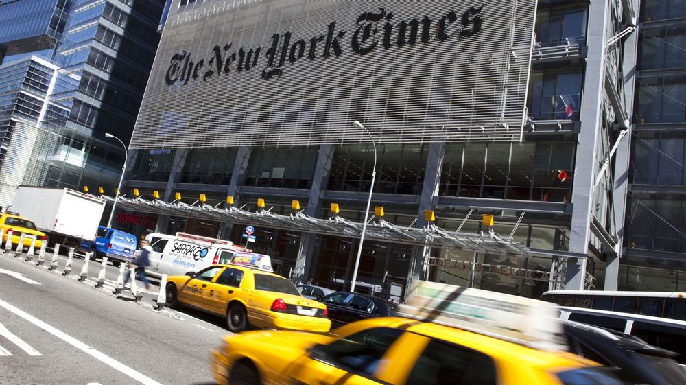 RAMMET IGJEN: New York Times er nok engang utsatt for hackerangrep. Her fra storavisens hovedkvarter på Manhattan.