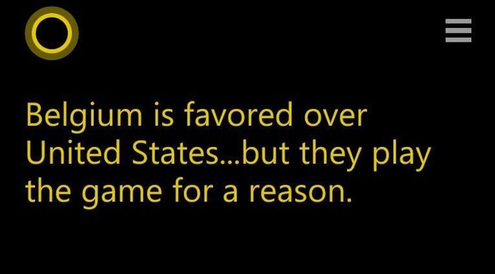 Cortana, eller egentlig Bing, mener at Belgia bør slå USA i åttedelsfinalen i kveld. 