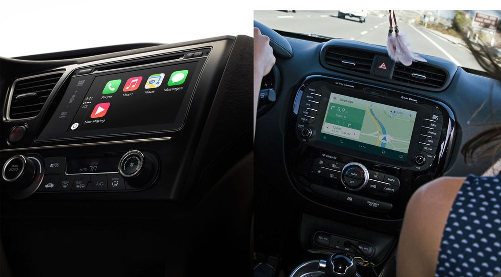Apple CarPlay (t.v.) og/eller Android Auto (t.h.) vil komme i enkelte bilmodeller innen utgangen av året.