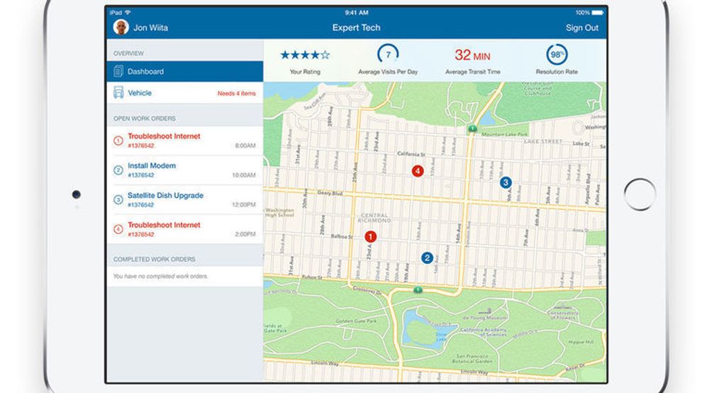 Expert Tech for iOS fra IBM er et eksempel på de nye bedriftsapplikasjonene som er et resultat av samarbeidet Apple og IBM innledet i sommer. Appen er beregnet for teleselskaper og skal kunne bidra til bedre produktivitet og mer effektiv retting av problemer gjennom blant annet ruteoptimalisering, med blant annet økt kundetilfredshet som resultat.