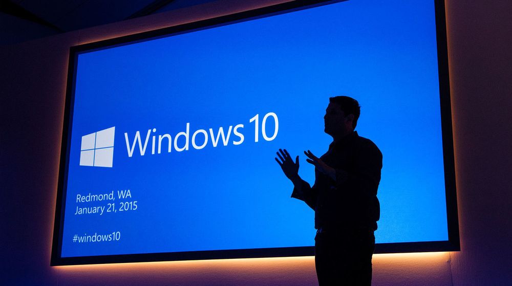 Windows 10 tas raskere i bruk enn de to nyeste forgjengerne. Men det at oppgraderingen til Windows 10 i utgangspunktet er gratis, har trolig at stor betydning. Bildet er fra en Windows 10-presentasjon for omtrent en år siden.