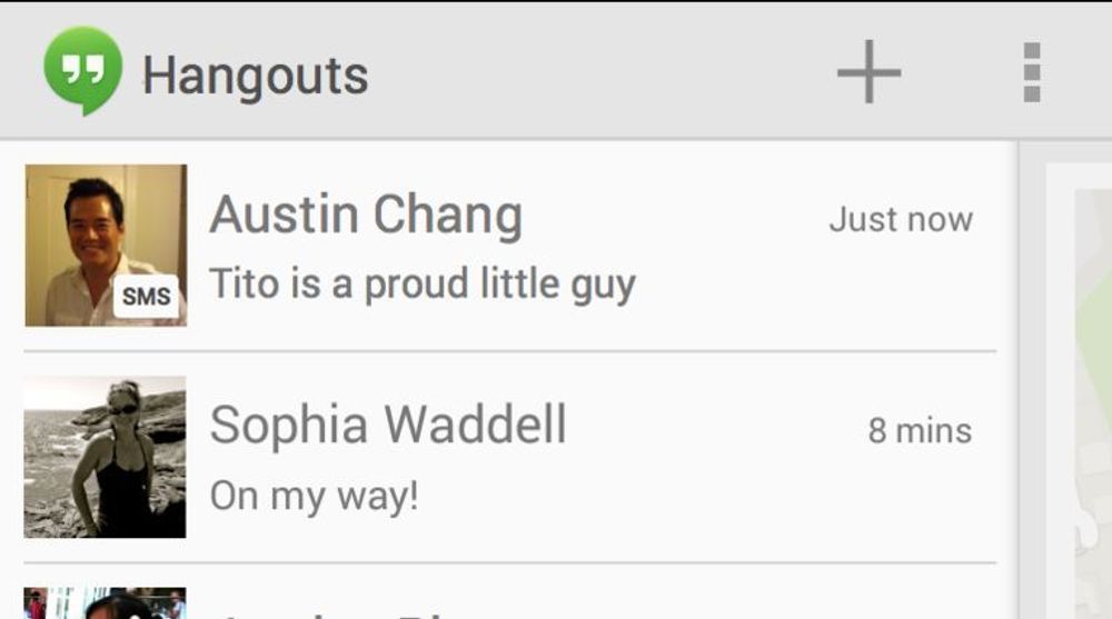 Hangouts-appen til Android og iOS får snart støtte for sending og mottak av SMS.