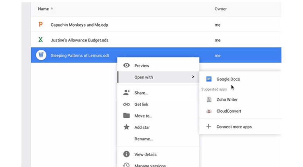 Alle de tre vanligste ODF-filformatene kan nå åpnes og redigeres via Google Drive.
