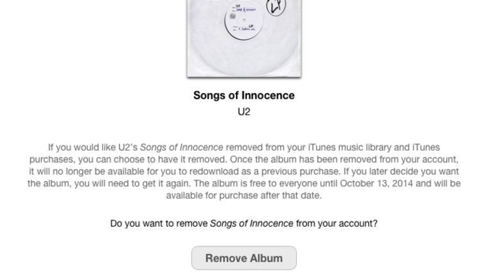 Det er nå veldig enkelt å slette Songs of Innocence fra iTunes.