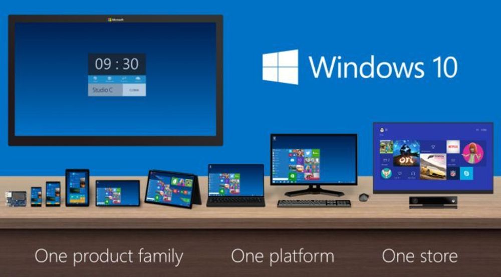Bildet viser at Windows 10-familien vil kunne kjøres på tvers av enheter med svært forskjellige skjermstørrelser. Men nå er det klart at Windows 10 også kommer til enheter som ikke engang har skjerm.