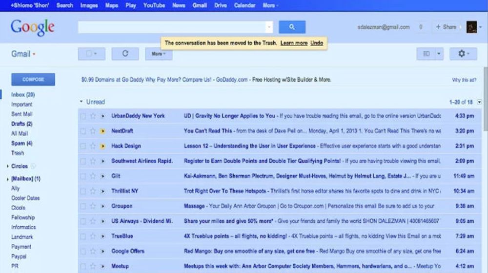 Chrome-utvidelsen Gmail Blue farger Googles e-posttjeneste blå. 
