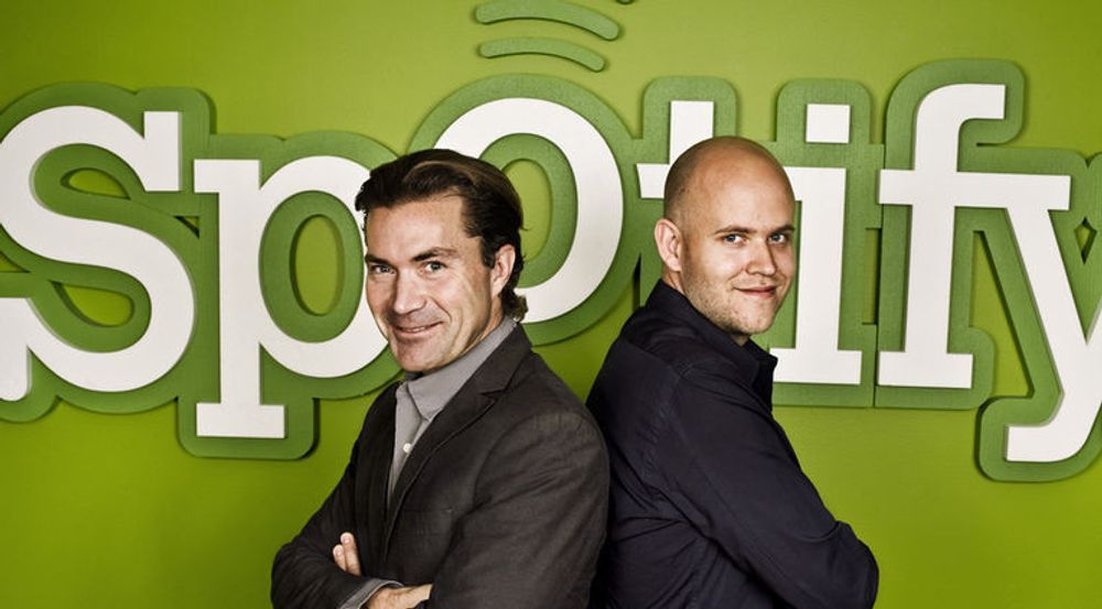 Spotify ved medgründerne (fra v.) Martin Lorentzon og Daniel Ek.