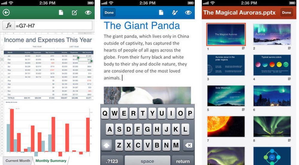 Den nye iOS-appen fra Microsoft inkluderer både Excel, Word og PowerPoint.