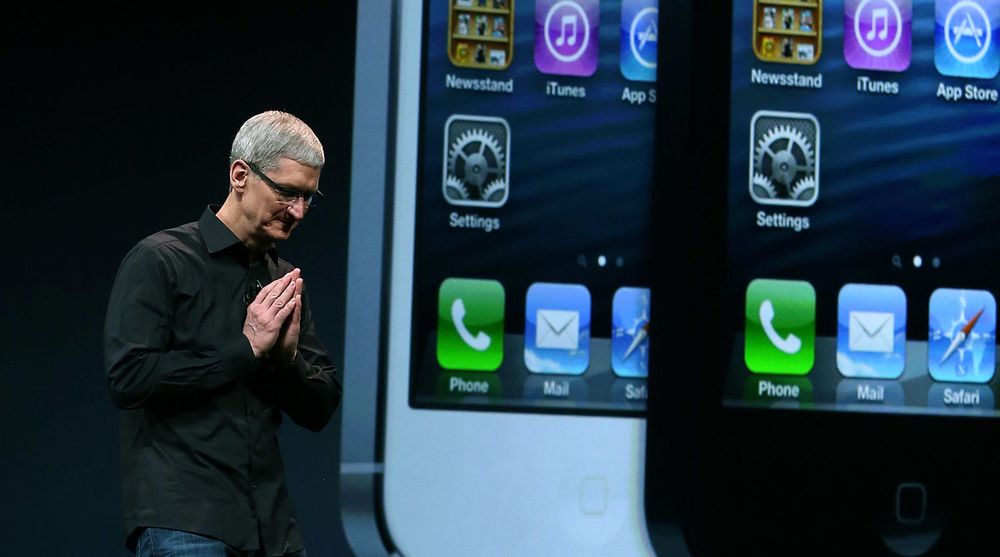 Apple-sjef Tim Cook, under lanseringen av iPhone 5. Produksjonsoppdrag for nye iPhone kan gå til Pegatron framfor Foxconn.