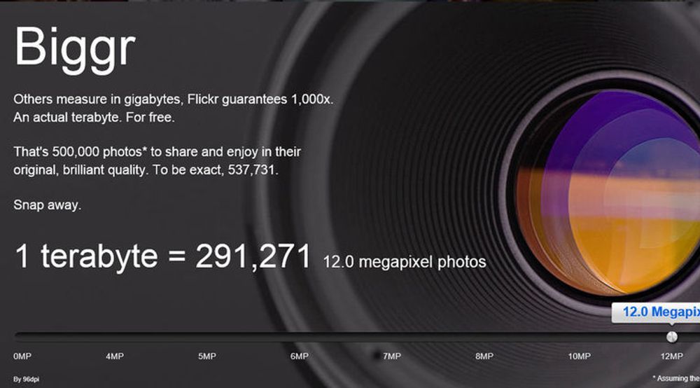 Flickr forteller hvor mye 1 terabyte egentlig utgjør i antall fotografier, her med 12 megapikslers oppløsning.