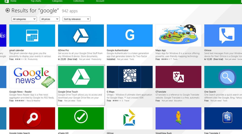 Microsoft har fjernet svært mange svindelapper fra Windows Store, men det tilbys fortsatt mange apper i denne butikken som forsøker å utnytte varemerket til andre. Det er ikke minst synlig når man søker etter «Google».