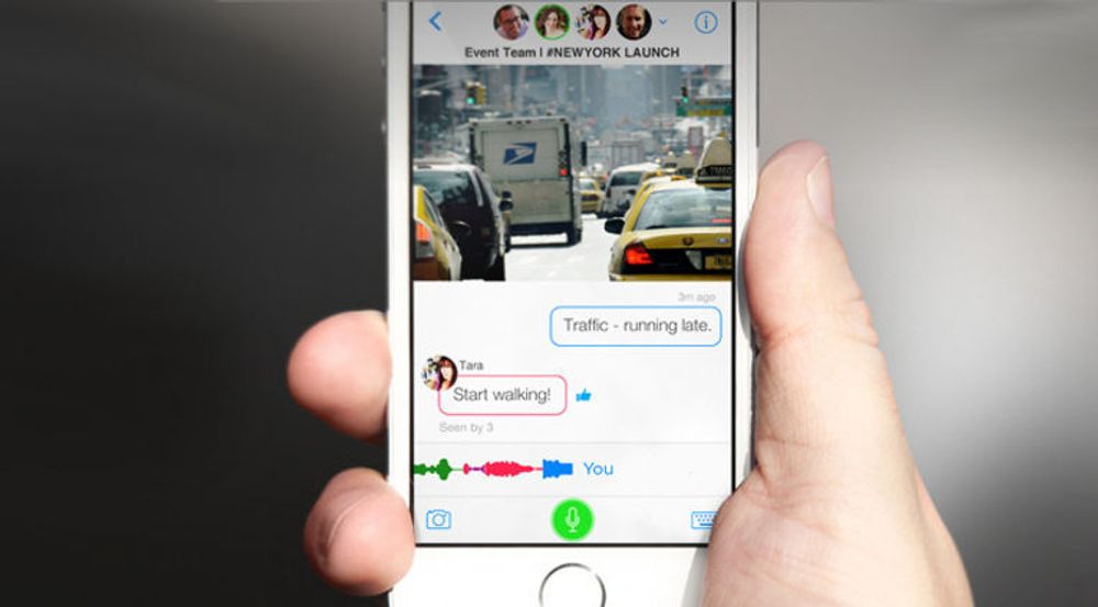 Samtalen er sentral i den nye mobilappen Talko. Målet er å gjøre telefon- og gruppesamtale mer interaktiv og tilgjengelig. Som vi ser av bildet er det også støtte for meldinger og deling av bilder.