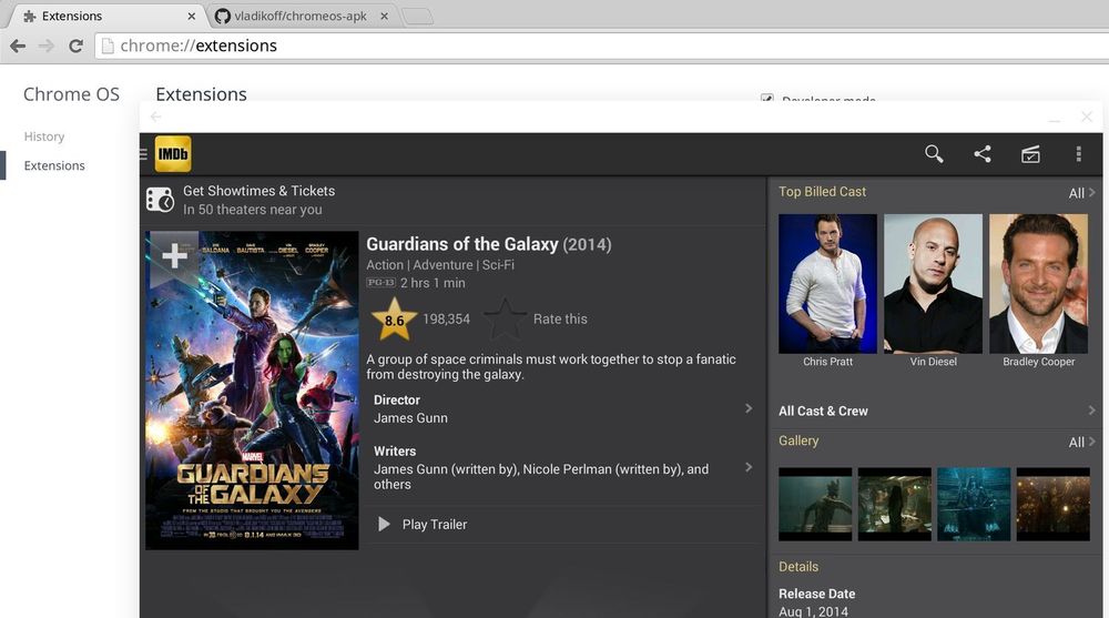 Android-appen til IMDb er blant dem som nå kan kjøres i Chrome OS etter en anelse konvertering.