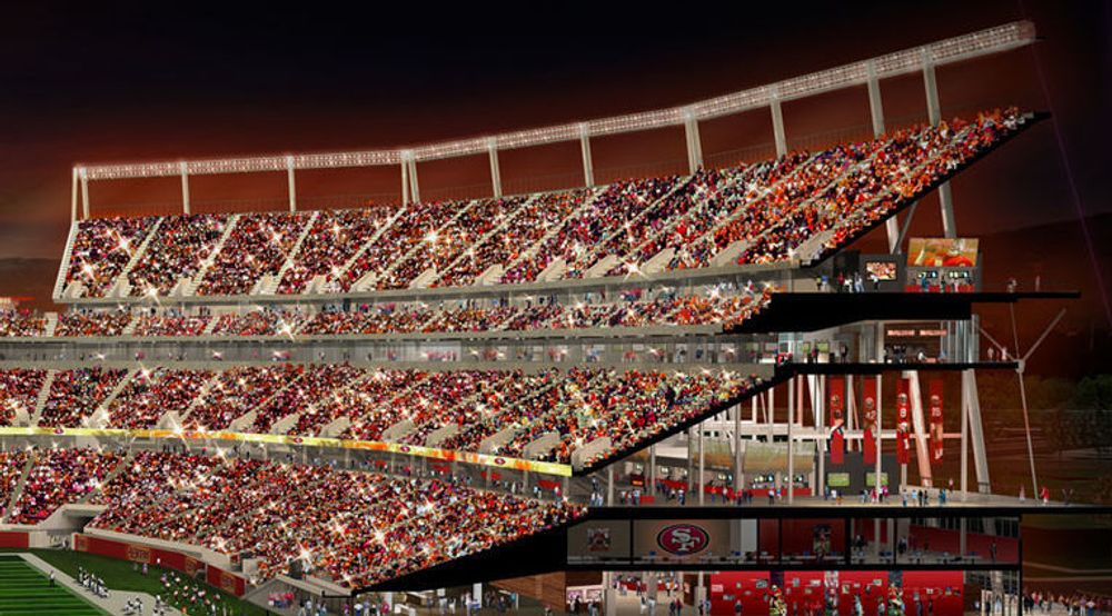 Konseptbilde av nye Santa Clara Stadium med plass til 68.500 elleville publikum. Alle skal kunne surfe raskt samtidig.