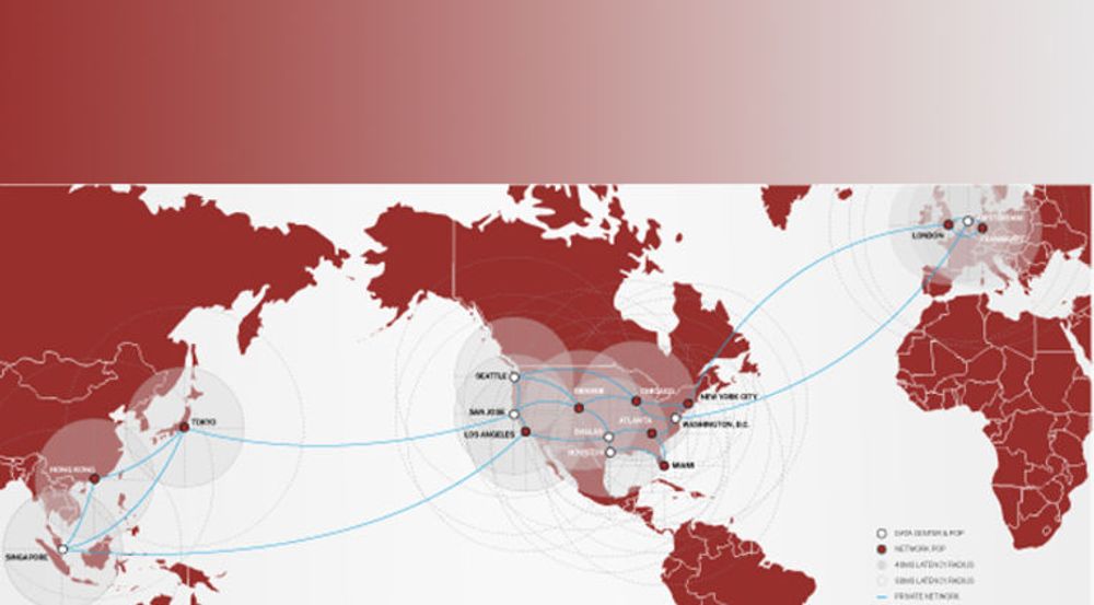 SoftLayer har et globalt nett av 9 datasentraler og 16 tilknytningspunkter. Kartet viser dekningsområdene for skytjenester i hovedsak rettet mot SMB-markedet. Selskapet teller i dag 25 000 kunder.