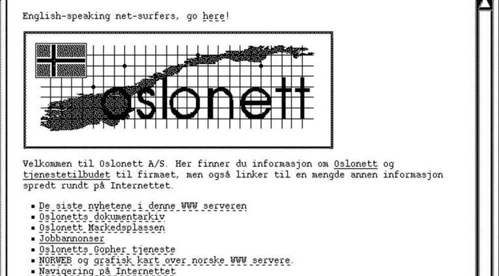 Utsnitt av hvordan nettstedet til Oslonett så ut den 29. juli 1994.