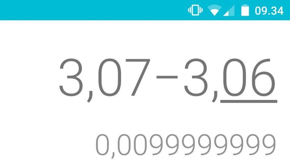 Kalkulatoren som følger med Android 5.0 gir i ganske mange tilfeller noe pussige, men ikke helt feil, svar på regnestykker.