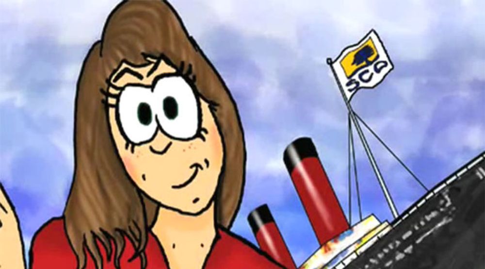 Det finnes ingen offisielle bilder av Groklaw-redaktør Pamela Jones, men denne tegningen forestiller henne mens SCO-skipet synker i bakgrunnen.