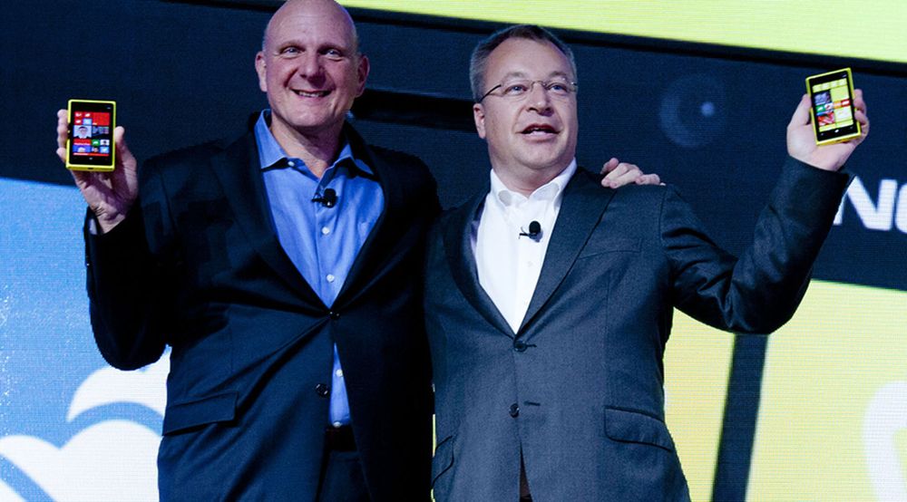 Mobilkameratene Microsoft og Nokia, her representert ved toppsjefene Steve Ballmer og Stephen Elop har en omfattende samarbeidsavtale.