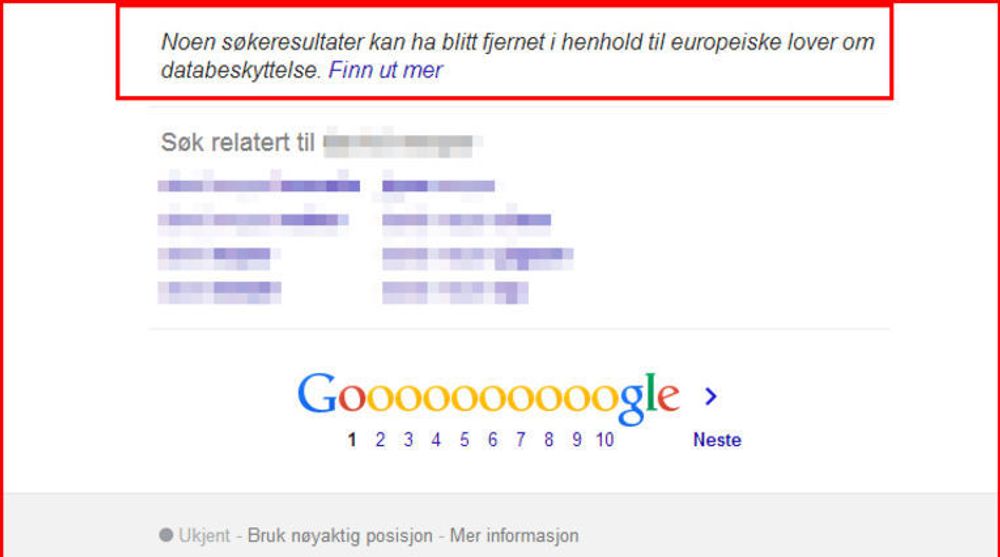 Google må fjerne visse lenker fra resultatene av visse søk etter personnavn. Dette framstår foreløpig som en prosess med mye usikkerhet og med stor fare for misnøye hos mange parter.