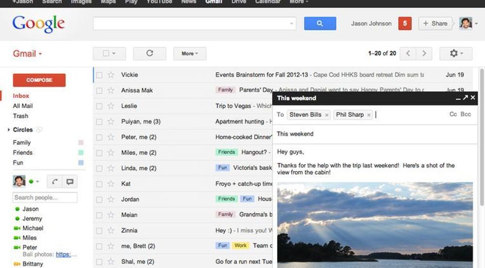 Gmail, slik e-posttjenesten har framstått i det siste.